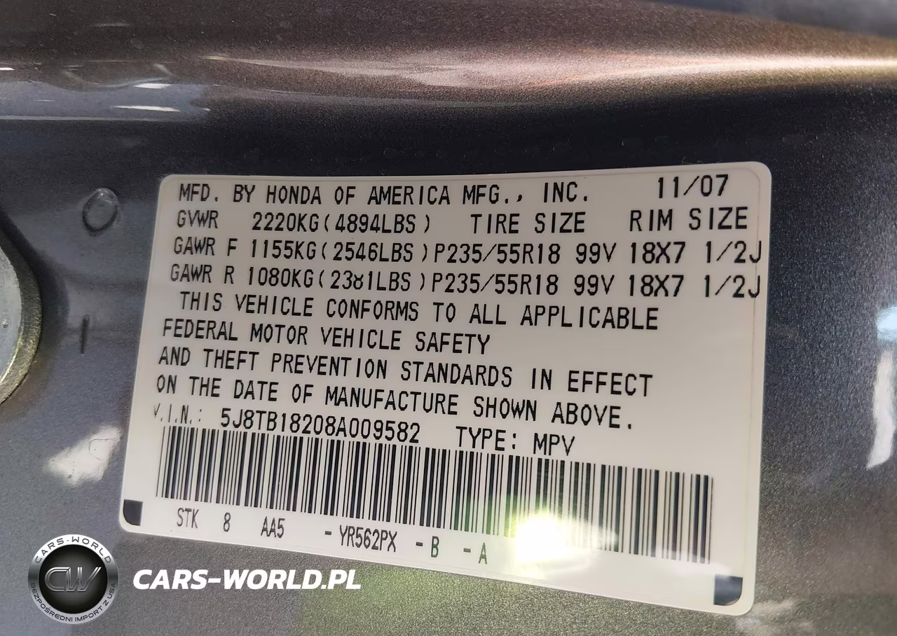 2008 Acura Rdx VIN:5J8TB18208A009582 - 9