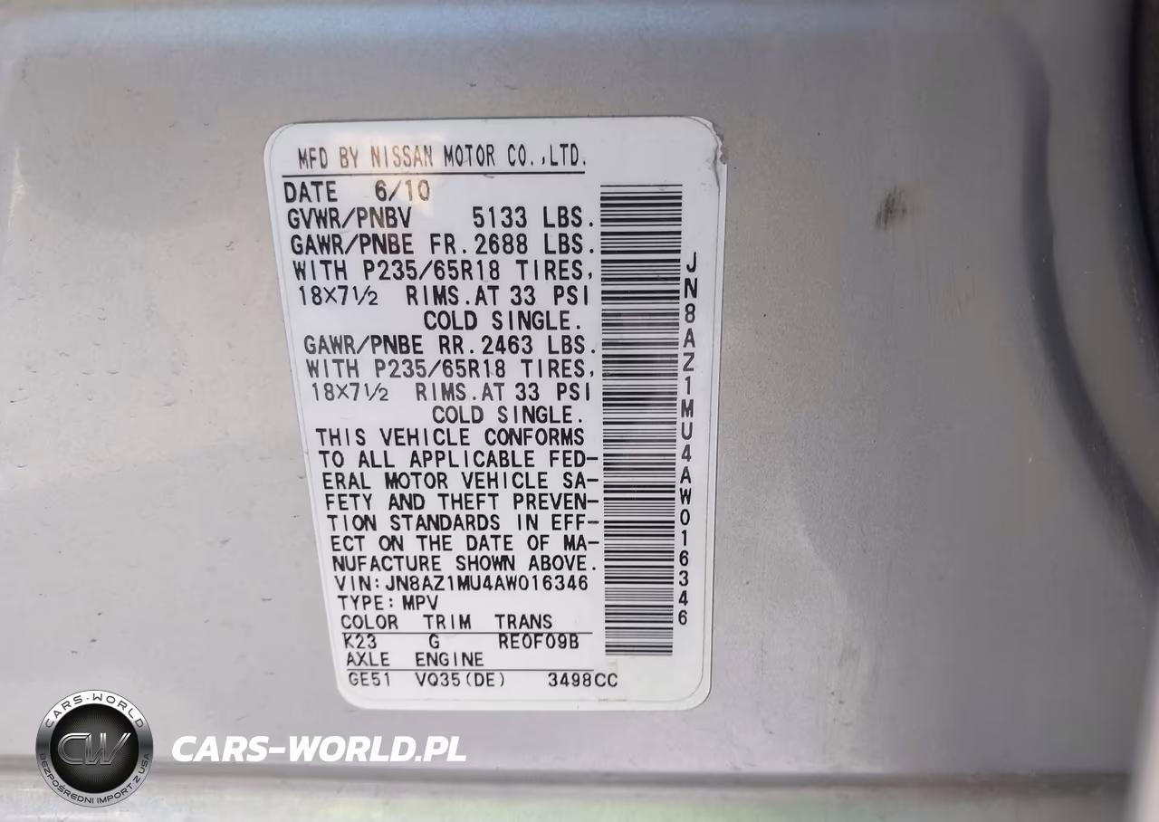 2010 Nissan Murano S VIN:JN8AZ1MU4AW016346 - 9
