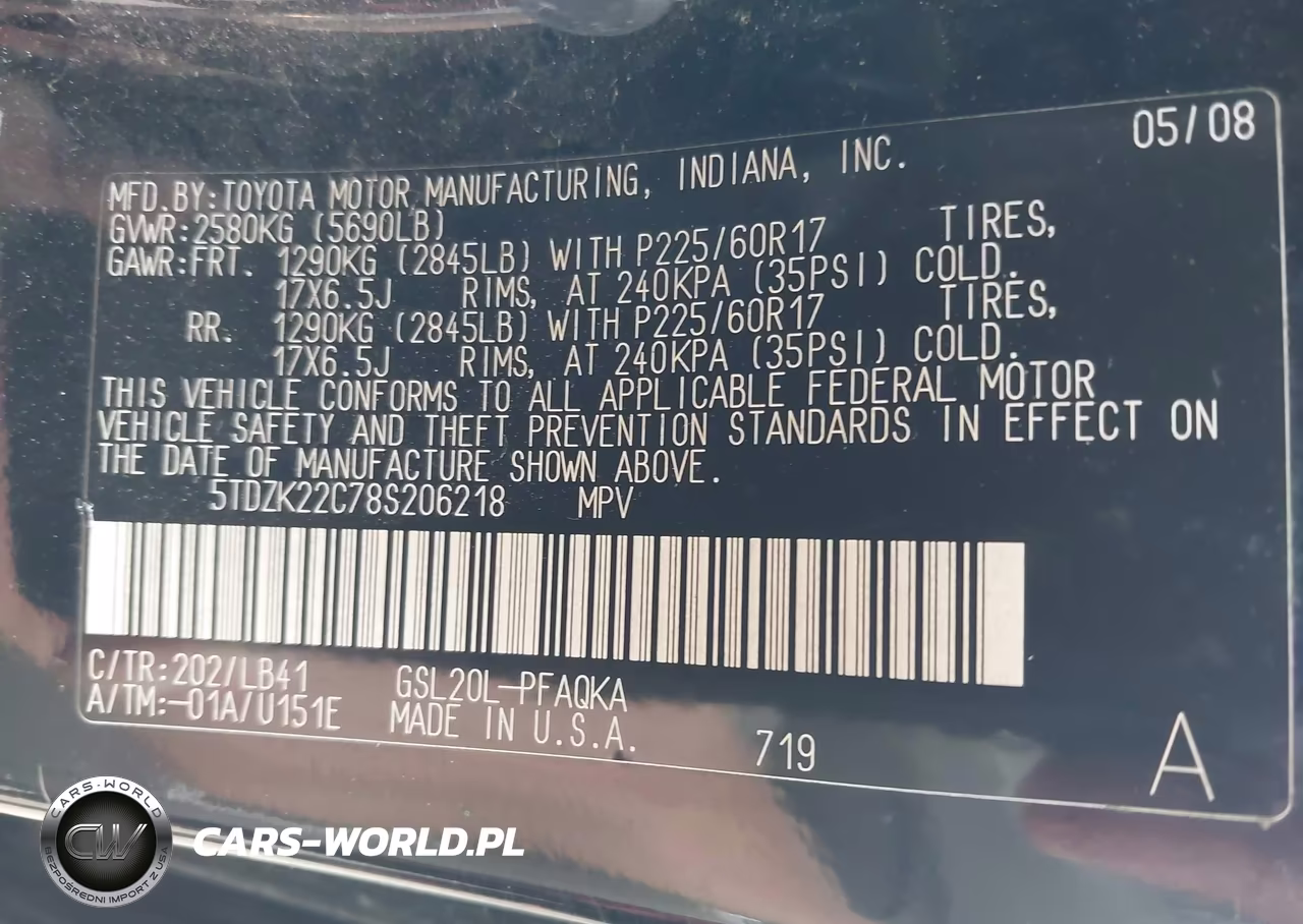 2008 Toyota Sienna Limited VIN:5TDZK22C78S206218 - 9