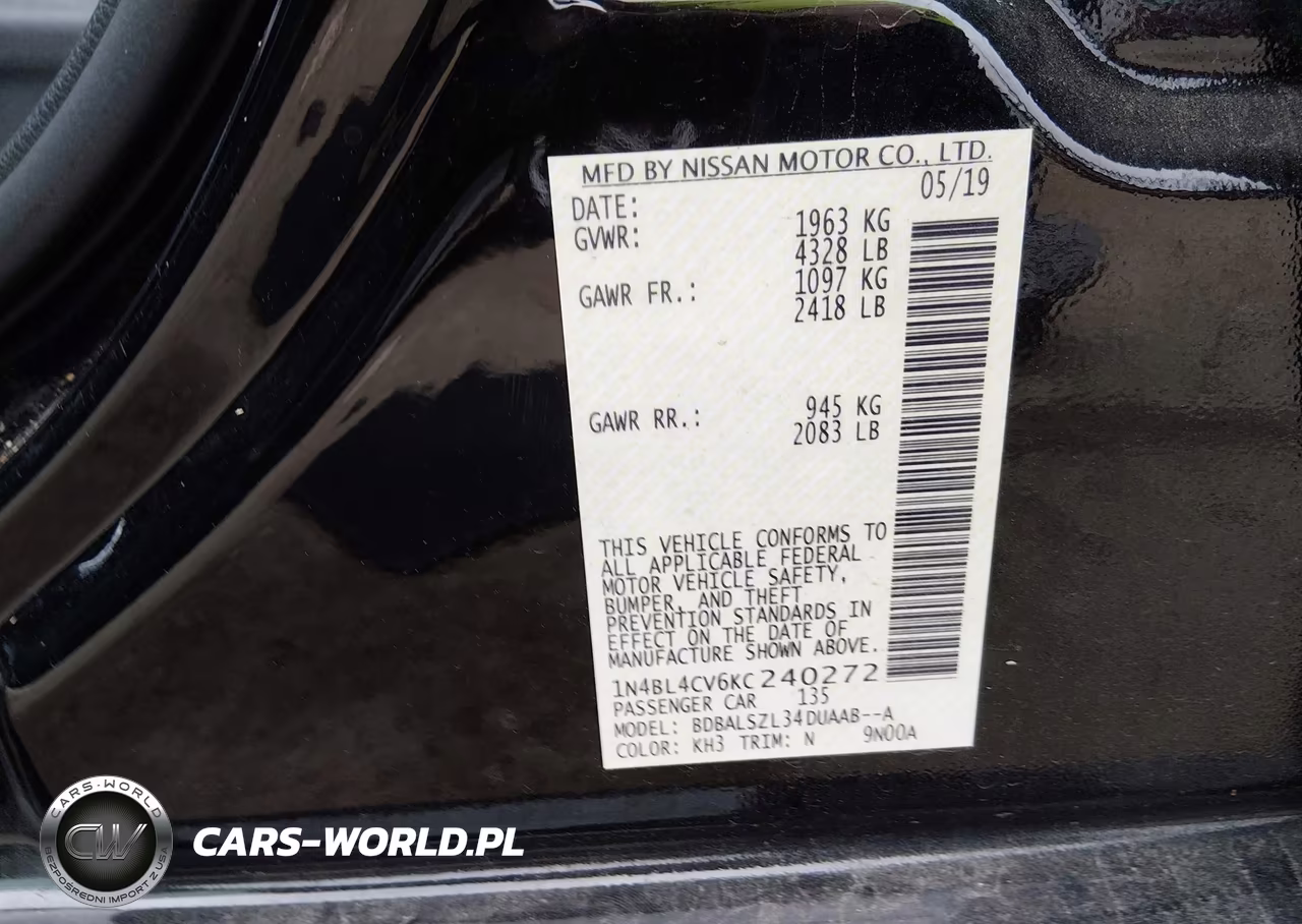 2019 Nissan Altima 2.5 Sr VIN:1N4BL4CV6KC240272 - 9