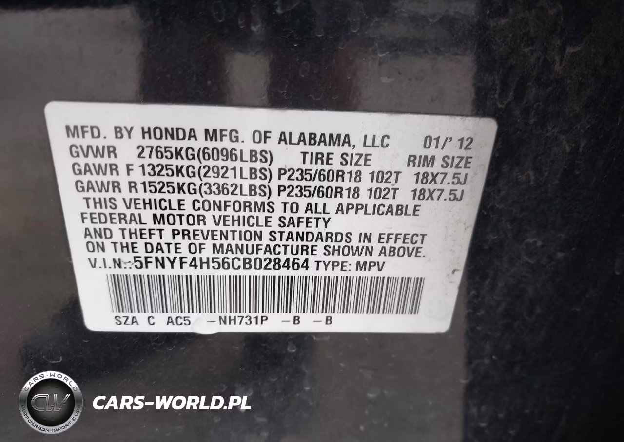 2012 Honda Pilot Ex-L VIN:5FNYF4H56CB028464 - 9
