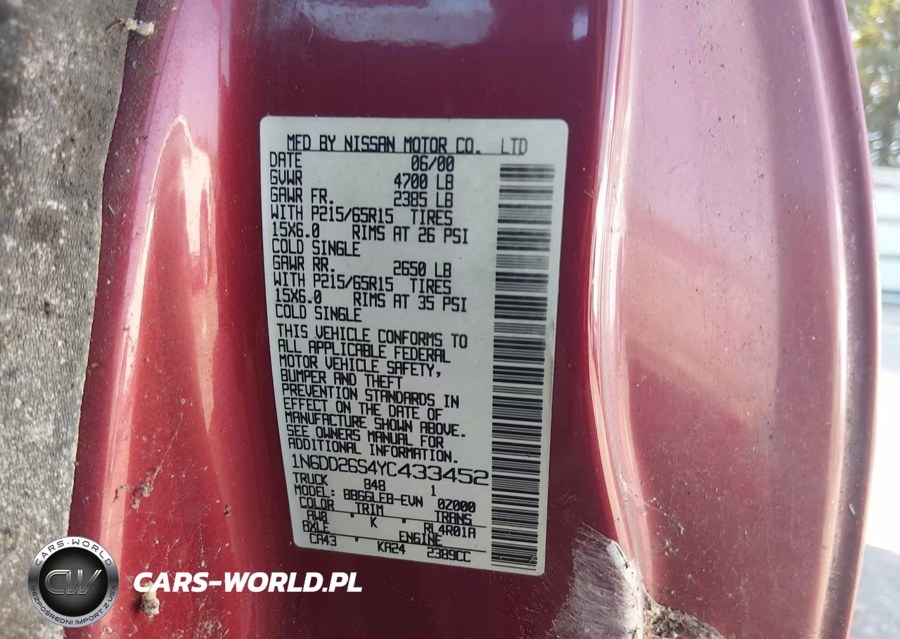 2000 Nissan Frontier Xe VIN:1N6DD26S4YC433452 - 9