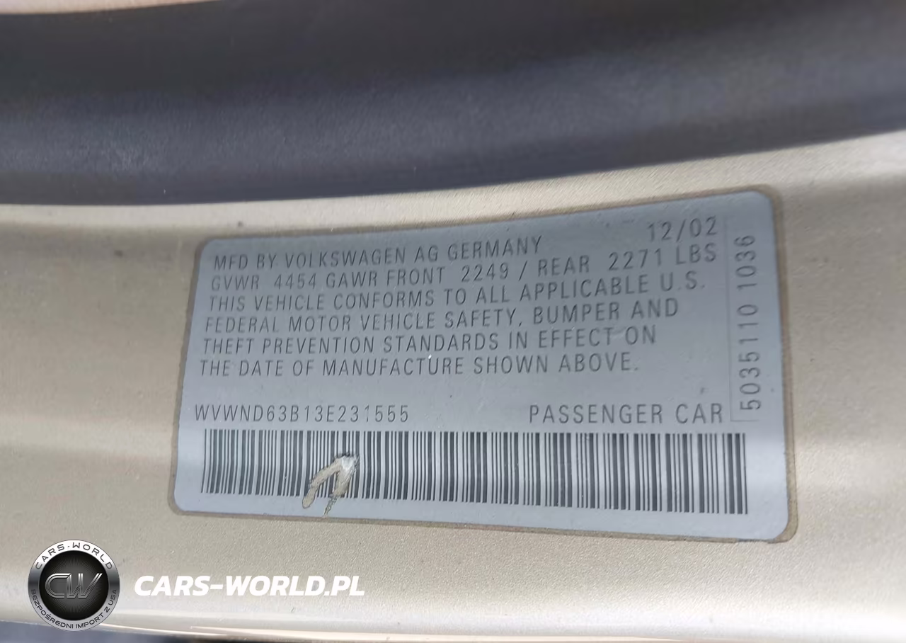 2003 Volkswagen Passat Gl VIN:WVWND63B13E231555 - 9