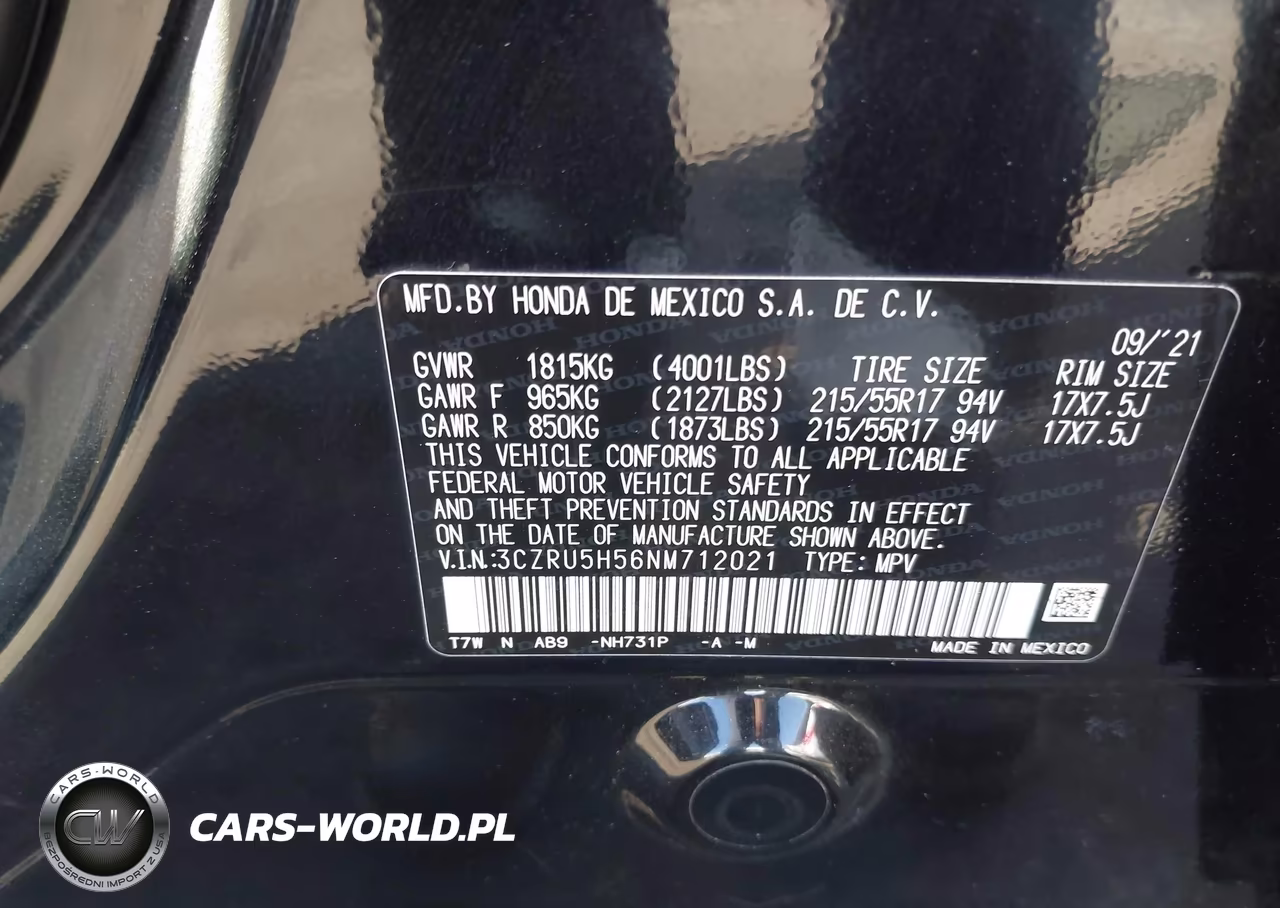 2022 Honda Hr-V 2Wd Ex VIN:3CZRU5H56NM712021 - 9