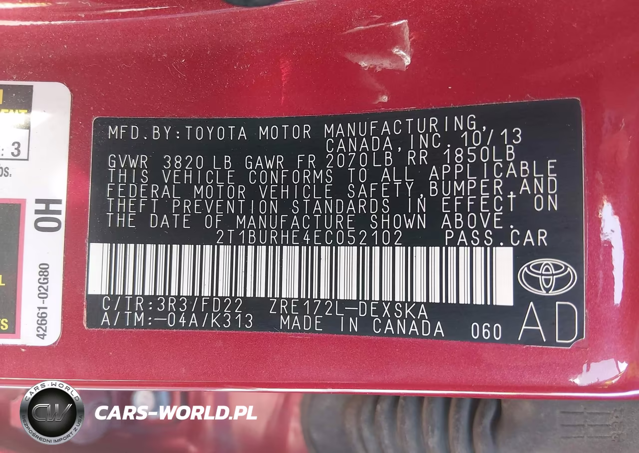 2014 Toyota Corolla S Plus VIN:2T1BURHE4EC052102 - 9
