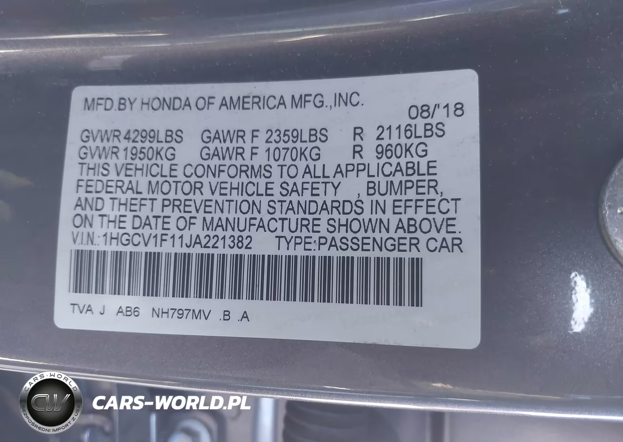 2018 Honda Accord Lx VIN:1HGCV1F11JA221382 - 9