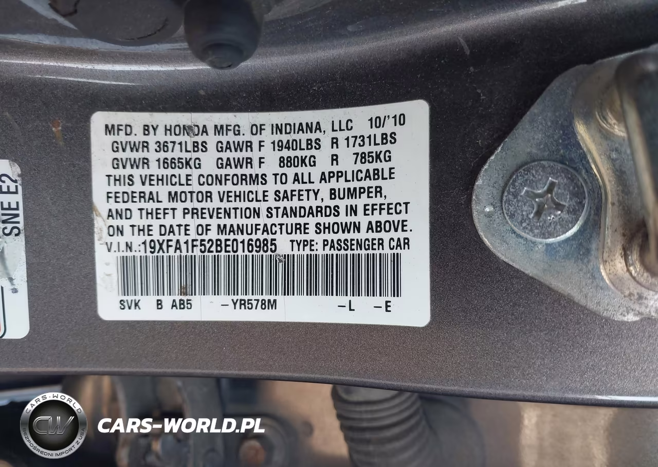 2011 Honda Civic Lx VIN:19XFA1F52BE016985 - 9
