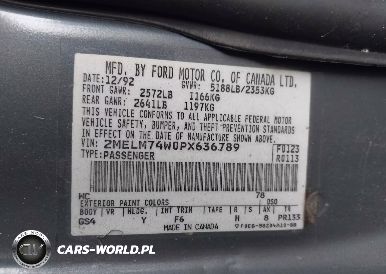 1993 Mercury Grand Marquis Gs VIN:2MELM74W0PX636789 - 9