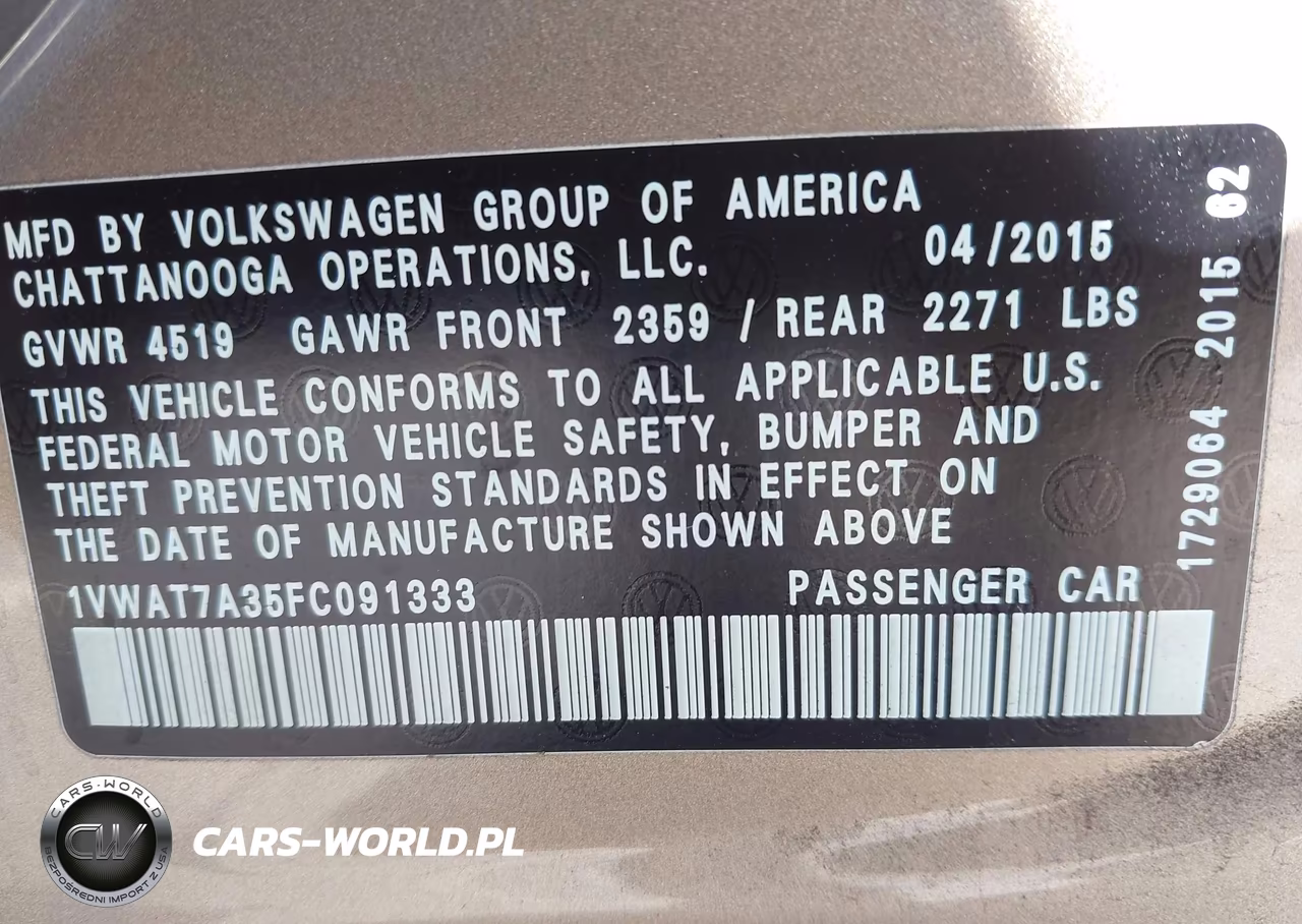 2015 Volkswagen Passat 1.8T Wolfsburg Edition VIN:1VWAT7A35FC091333 - 9