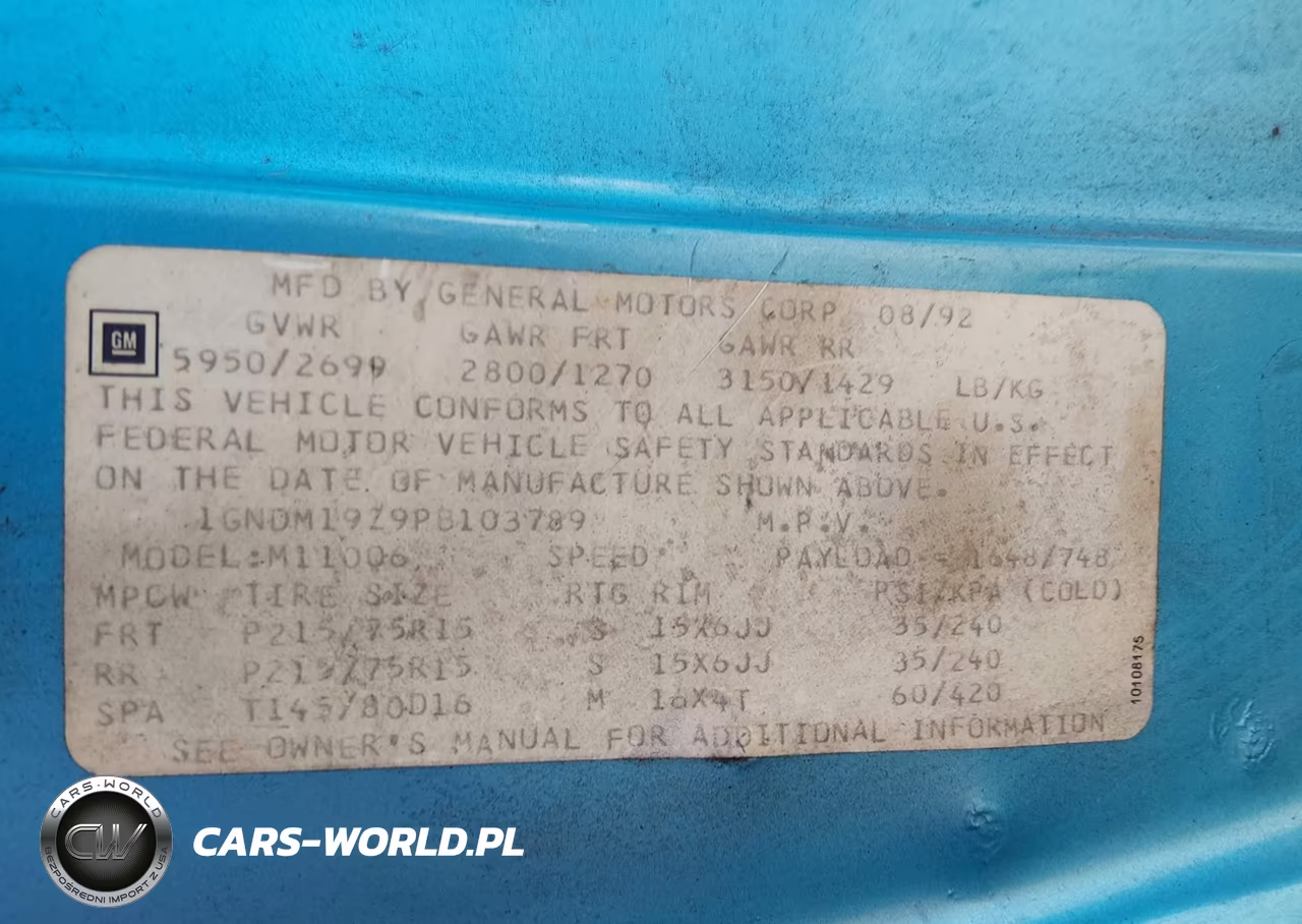 1993 Chevrolet Astro VIN:1GNDM19Z9PB103789 - 9