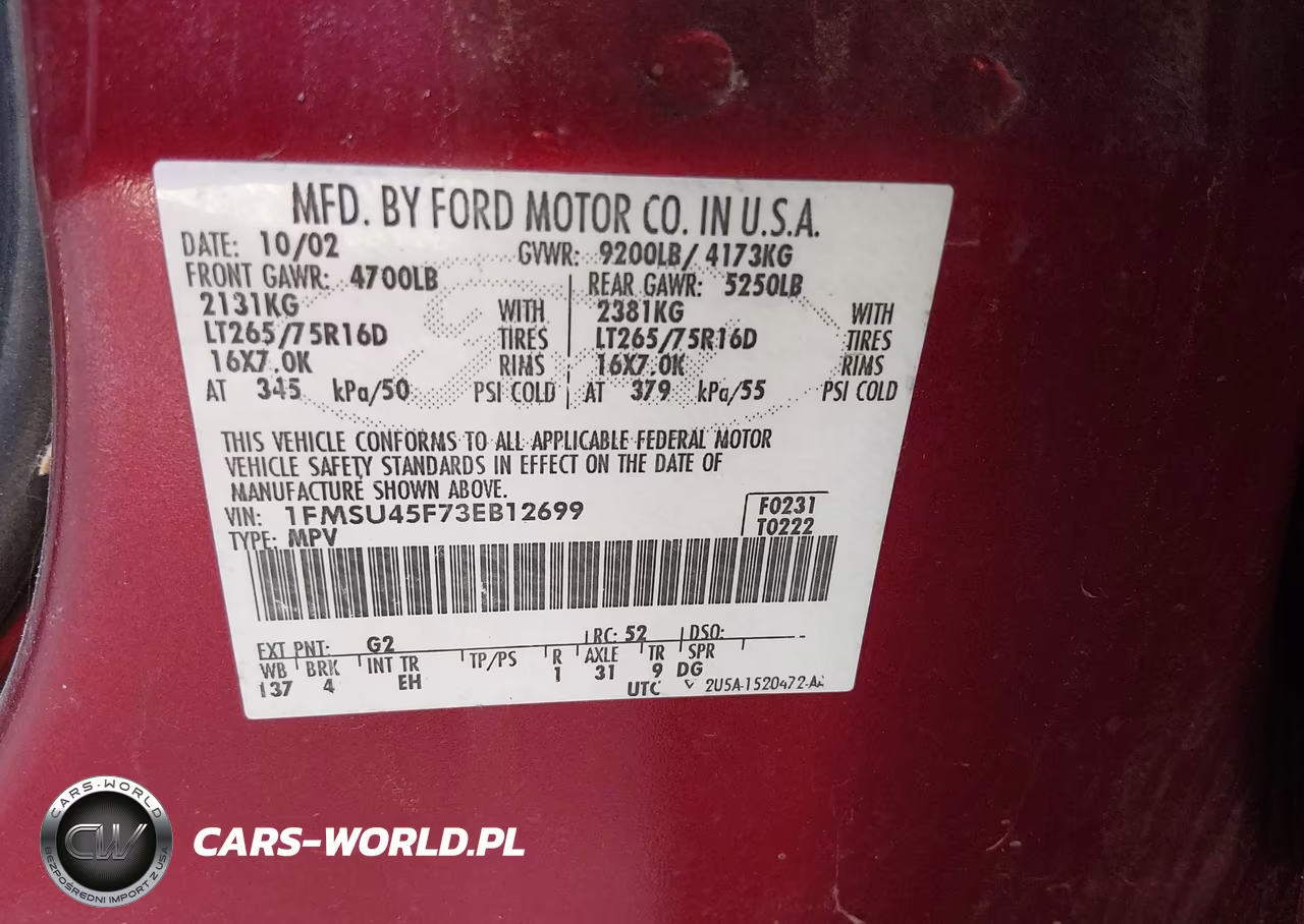 2003 Ford Excursion Eddie Bauer VIN:1FMSU45F73EB12699 - 9