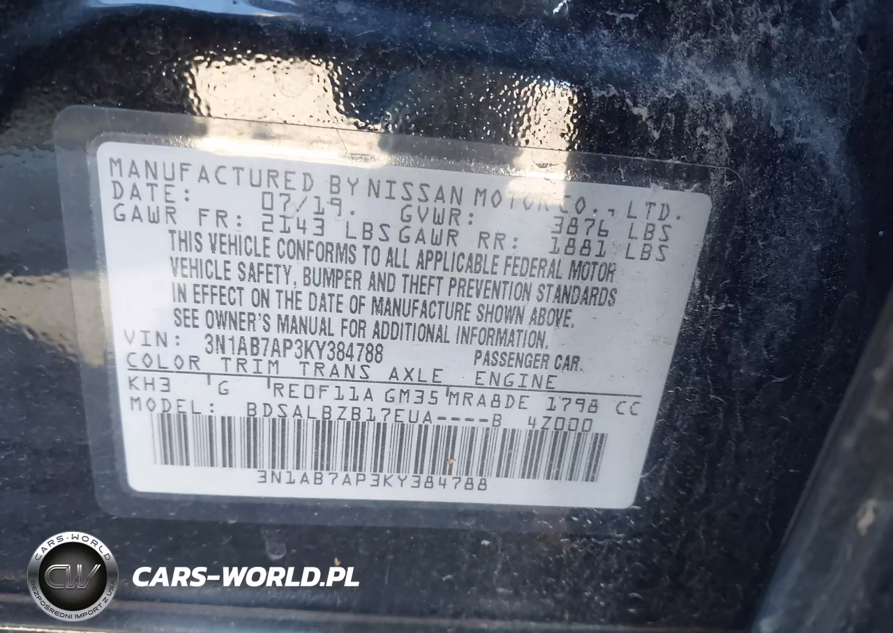 2019 Nissan Sentra S VIN:3N1AB7AP3KY384788 - 9