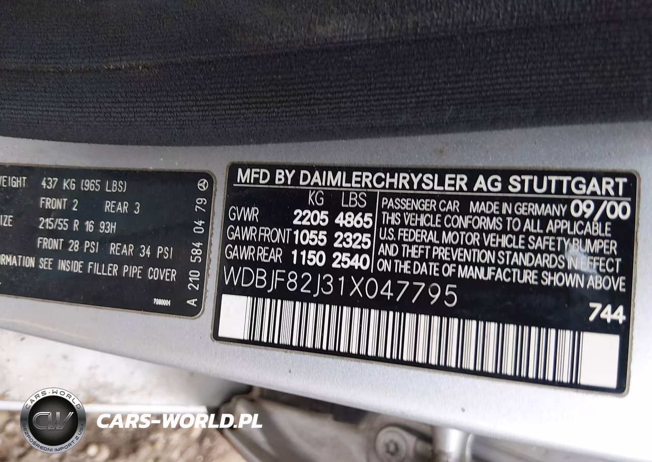 2001 Mercedes-Benz E 320 4M VIN:WDBJF82J31X047795 - 9
