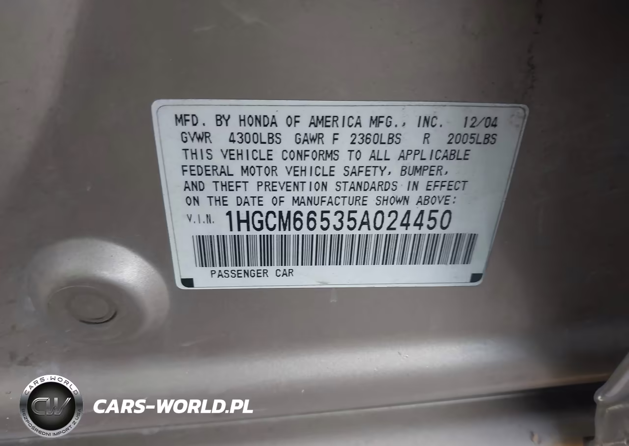 2005 Honda Accord 3.0 Ex VIN:1HGCM66535A024450 - 9
