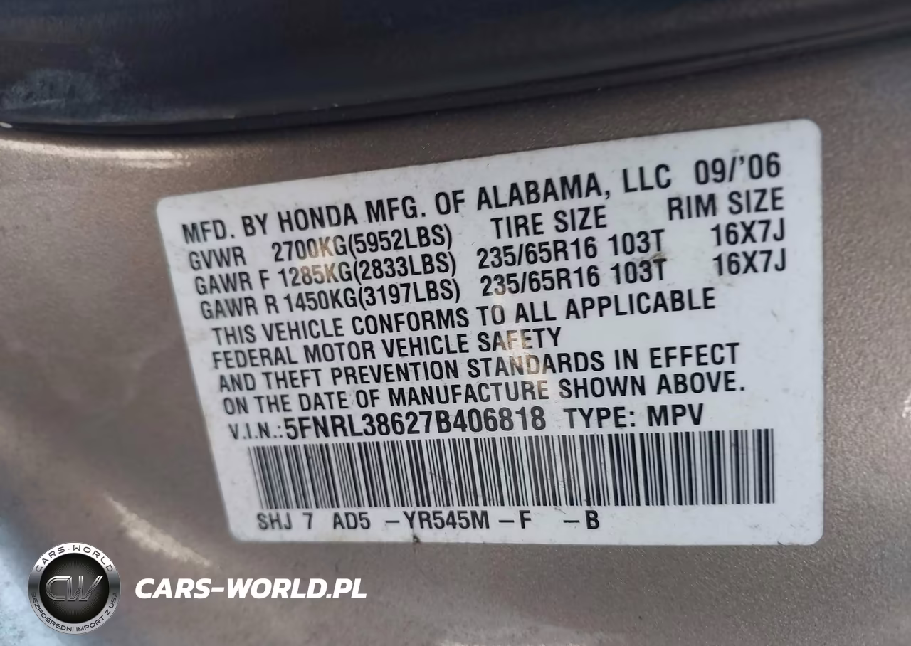 2007 Honda Odyssey Ex-L VIN:5FNRL38627B406818 - 9