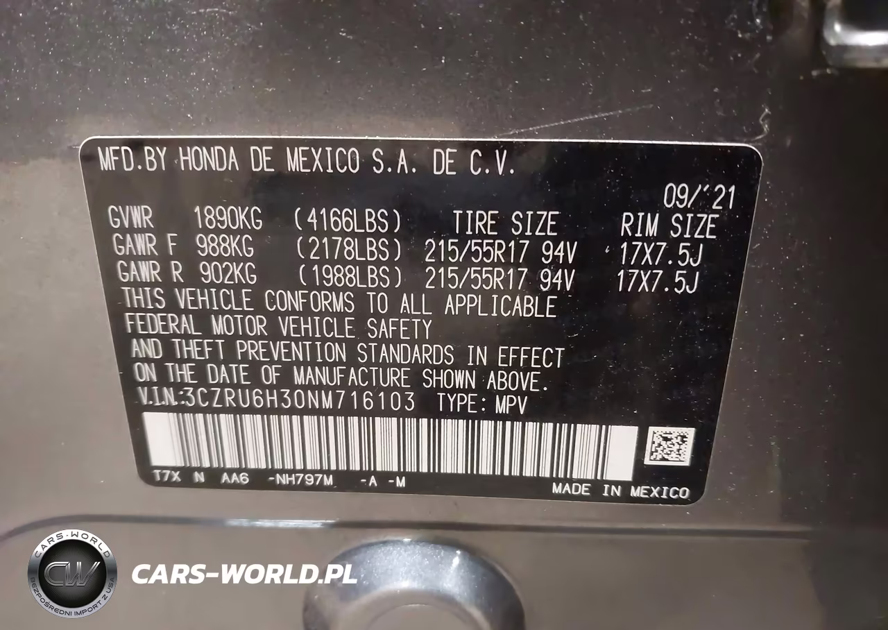 2022 Honda Hr-V Awd Lx VIN:3CZRU6H30NM716103 - 9