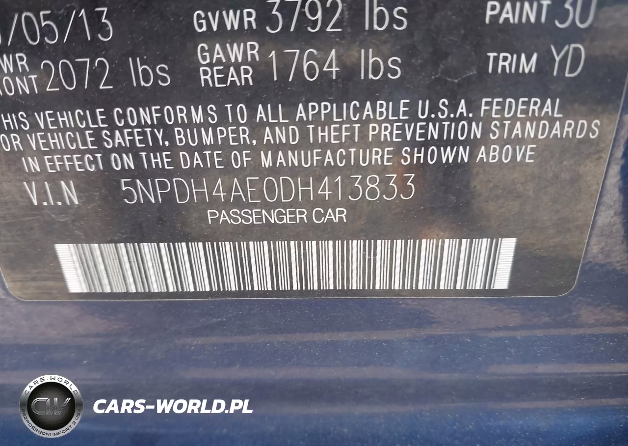 2013 Hyundai Elantra Gls VIN:5NPDH4AE0DH413833 - 9