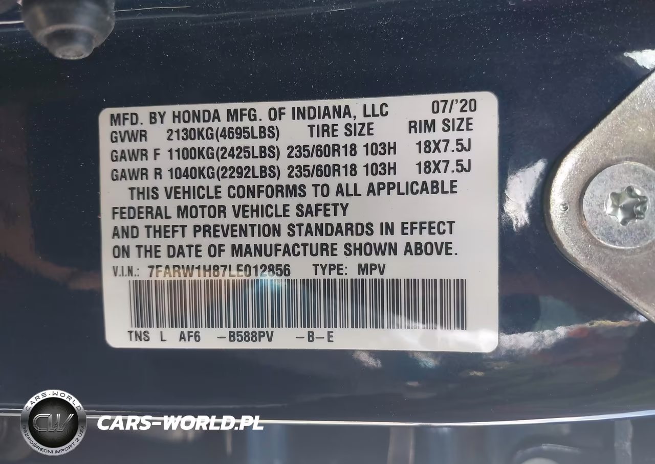 2020 Honda Cr-V 2Wd Ex-L VIN:7FARW1H87LE012856 - 9