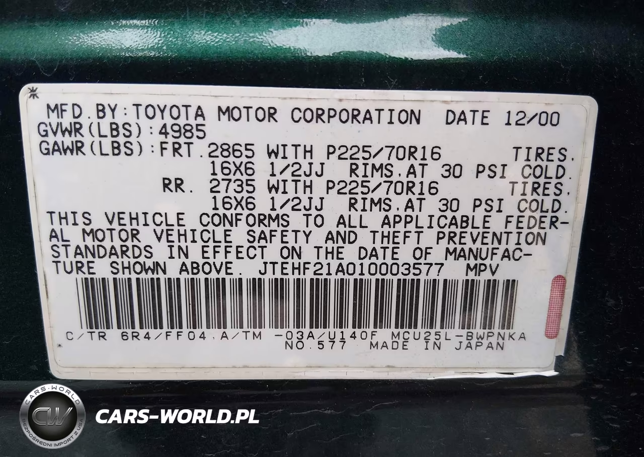 2001 Toyota Highlander V6 VIN:JTEHF21A010003577 - 9