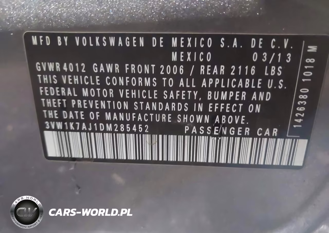 2013 Volkswagen Jetta 2.0L S VIN:3VW1K7AJ1DM285452 - 9