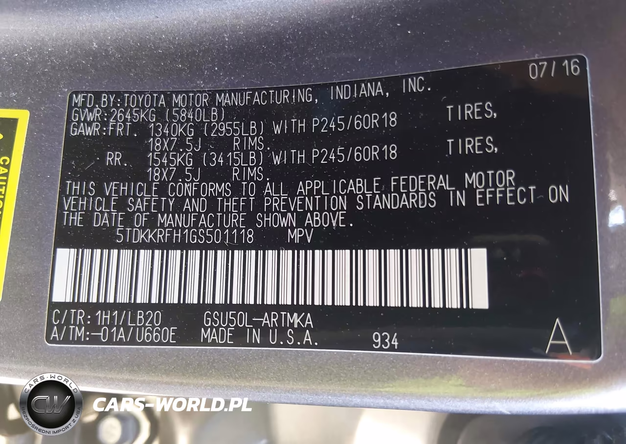 2016 Toyota Highlander Xle V6 VIN:5TDKKRFH1GS501118 - 9