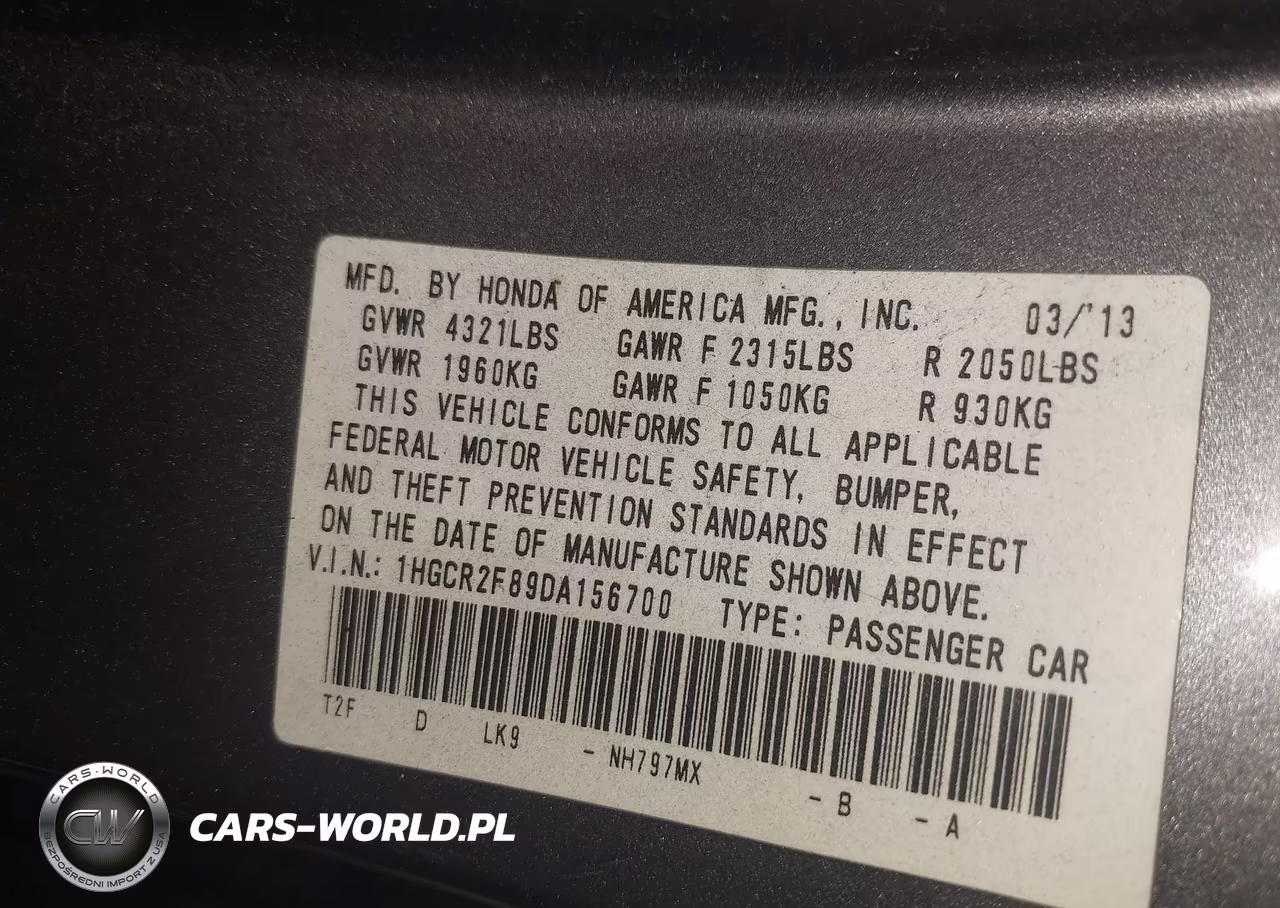 2013 Honda Accord Ex-L VIN:1HGCR2F89DA156700 - 9