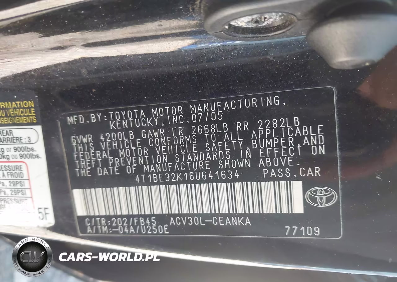 2006 Toyota Camry Le VIN:4T1BE32K16U641634 - 9