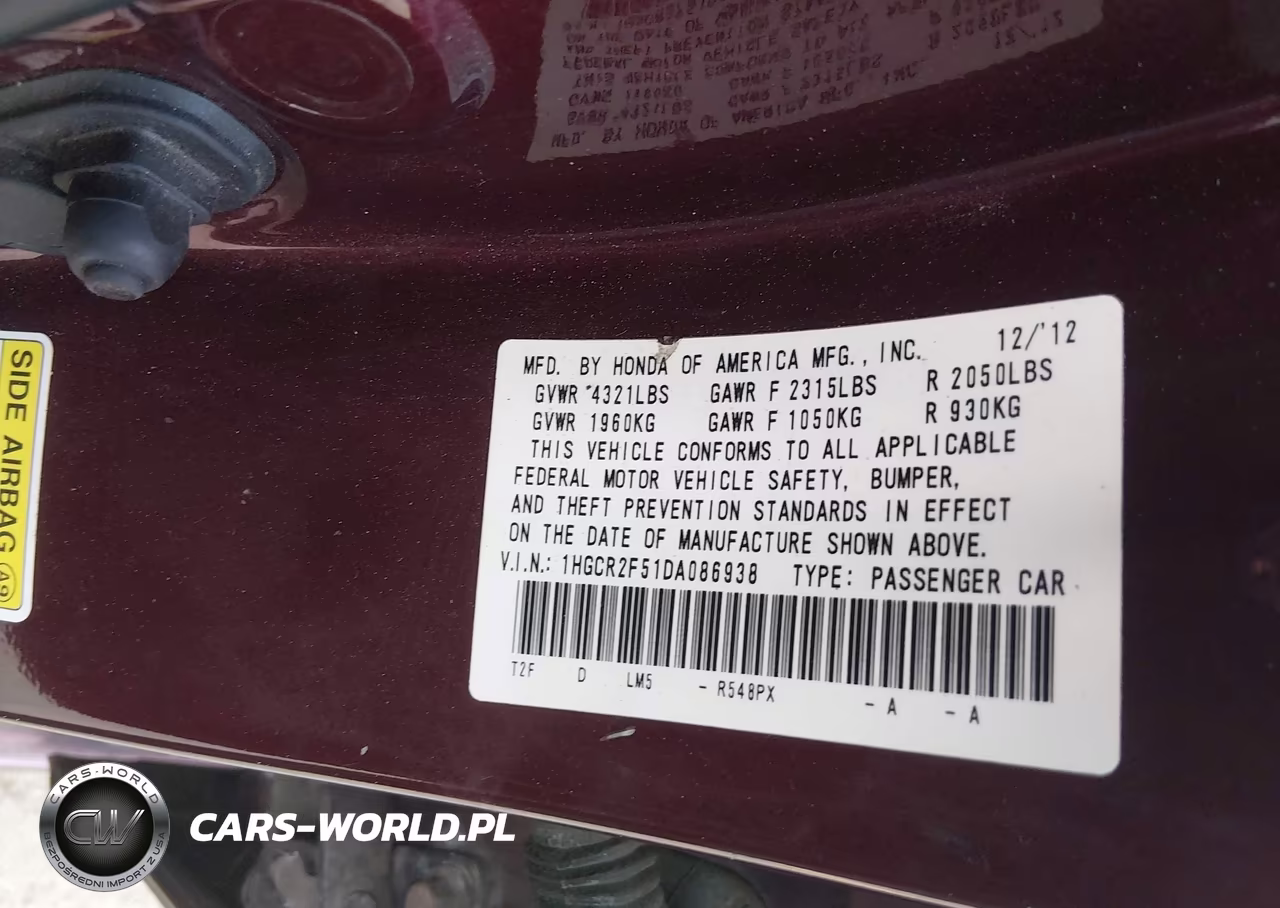 2013 Honda Accord Sport VIN:1HGCR2F51DA086938 - 9