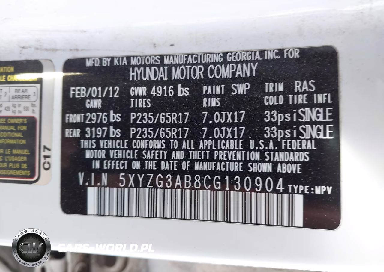 2012 Hyundai Santa Fe Gls VIN:5XYZG3AB8CG130904 - 9