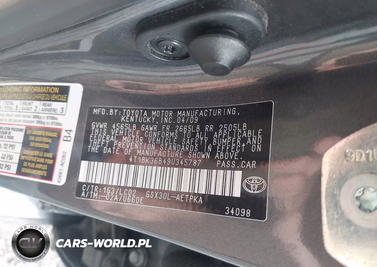 2009 Toyota Avalon Limited VIN:4T1BK36B49U345787 - 9