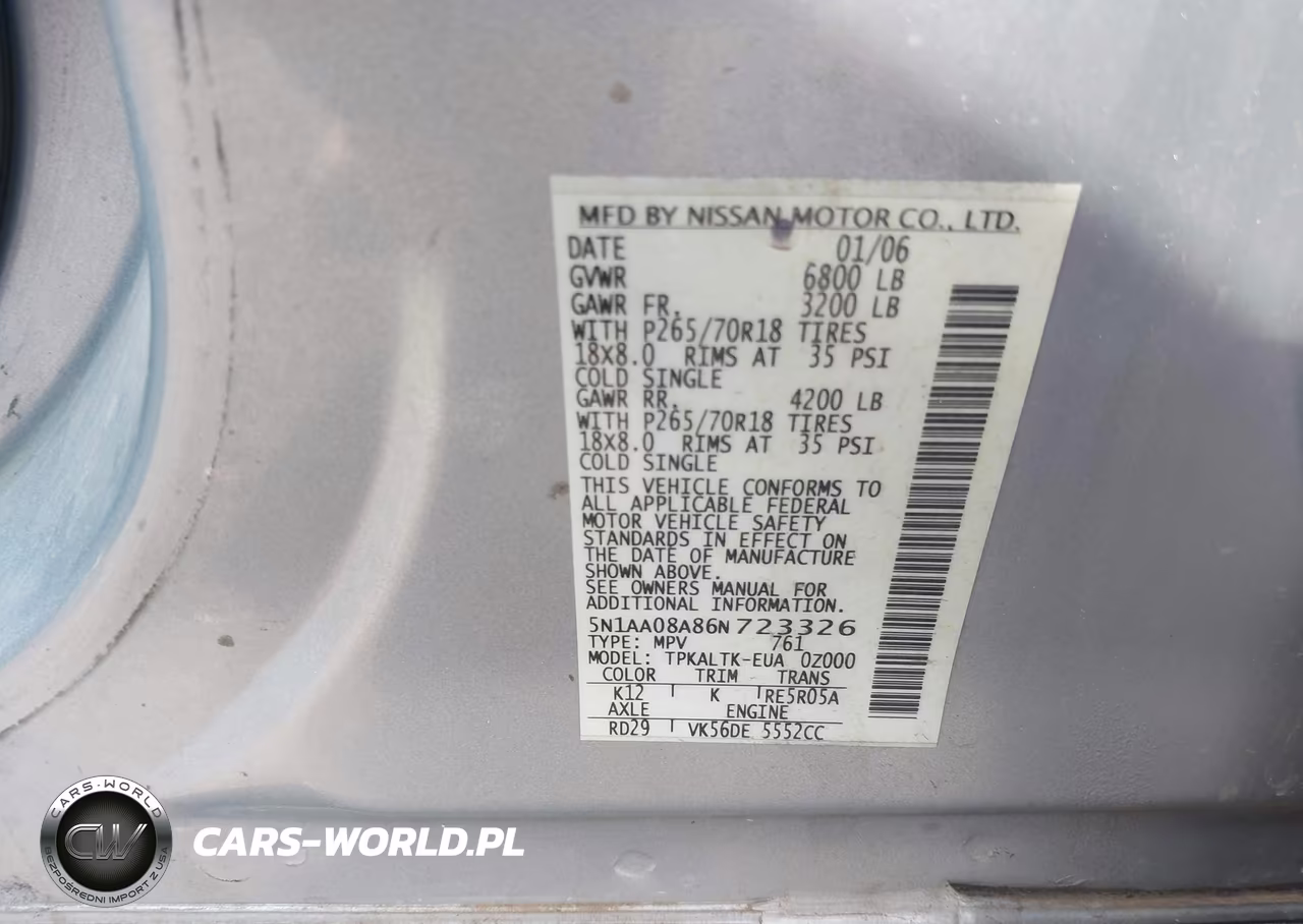 2006 Nissan Armada Se VIN:5N1AA08A86N723326 - 9