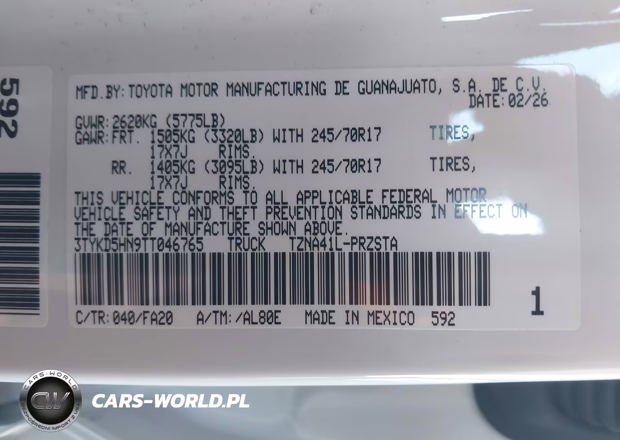 2026 Toyota Tacoma Sr VIN:3TYKD5HN9TT046765 - 9