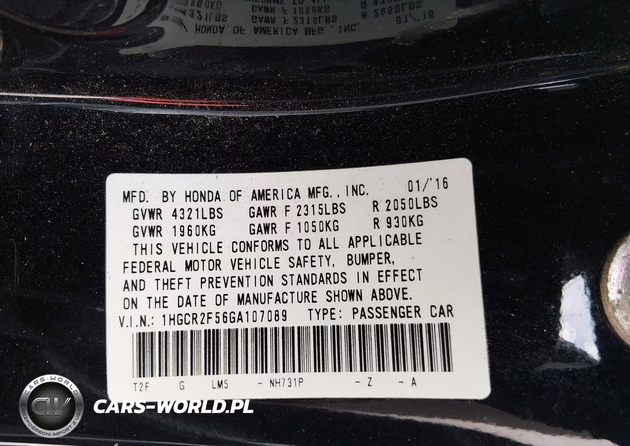 2016 Honda Accord Sport VIN:1HGCR2F56GA107089 - 9