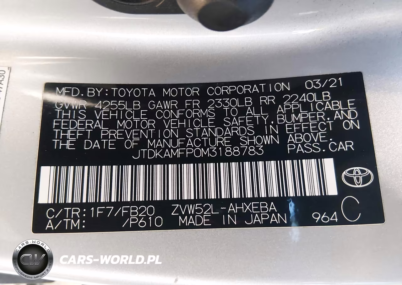 2021 Toyota Prius Prime Le VIN:JTDKAMFP0M3188783 - 9