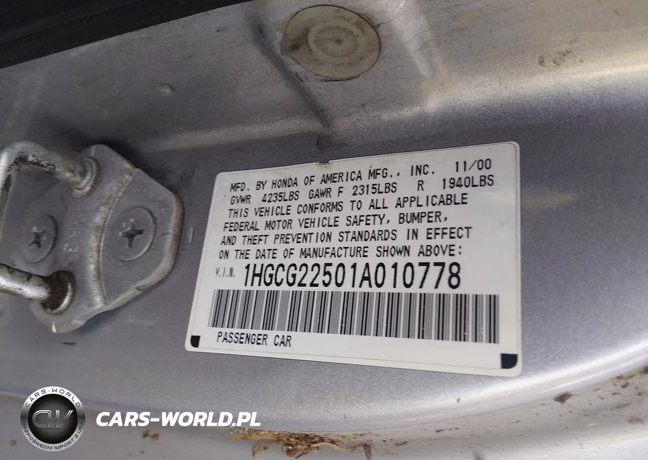 2001 Honda Accord 3.0 Ex VIN:1HGCG22501A010778 - 9