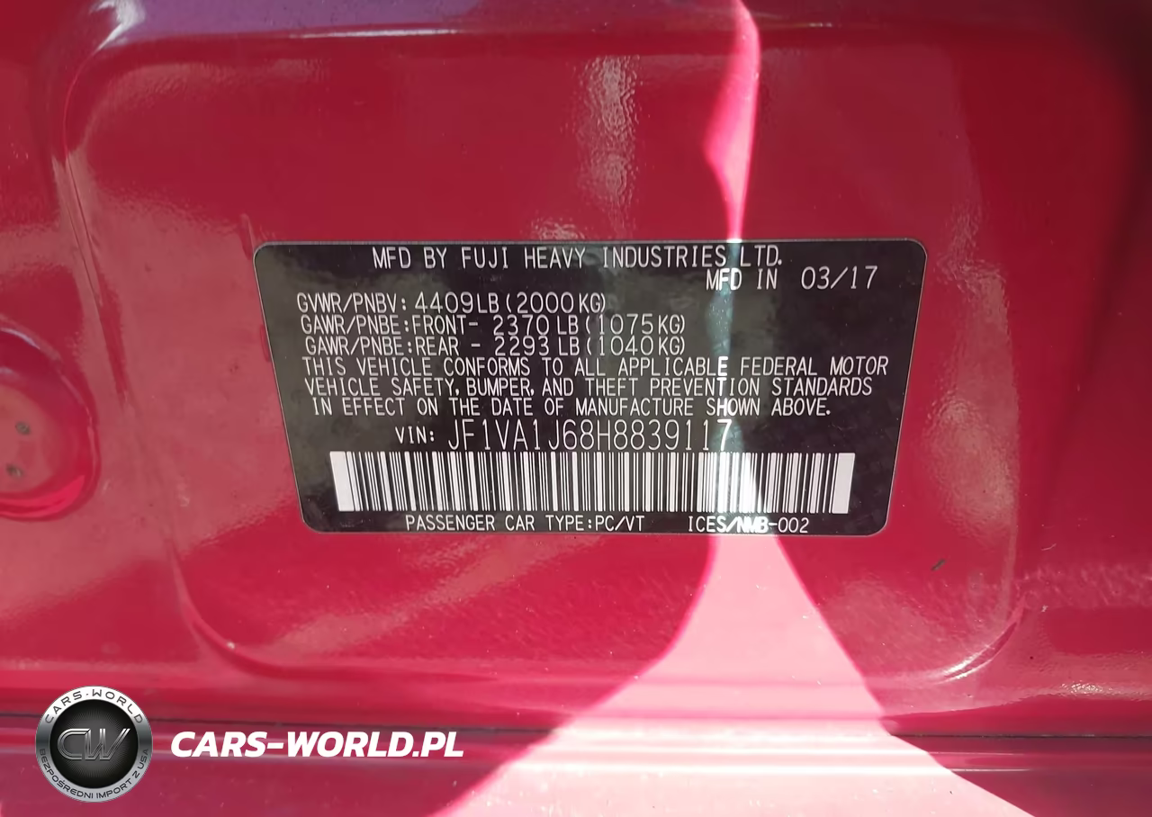 2017 Subaru Wrx Limited VIN:JF1VA1J68H8839117 - 9