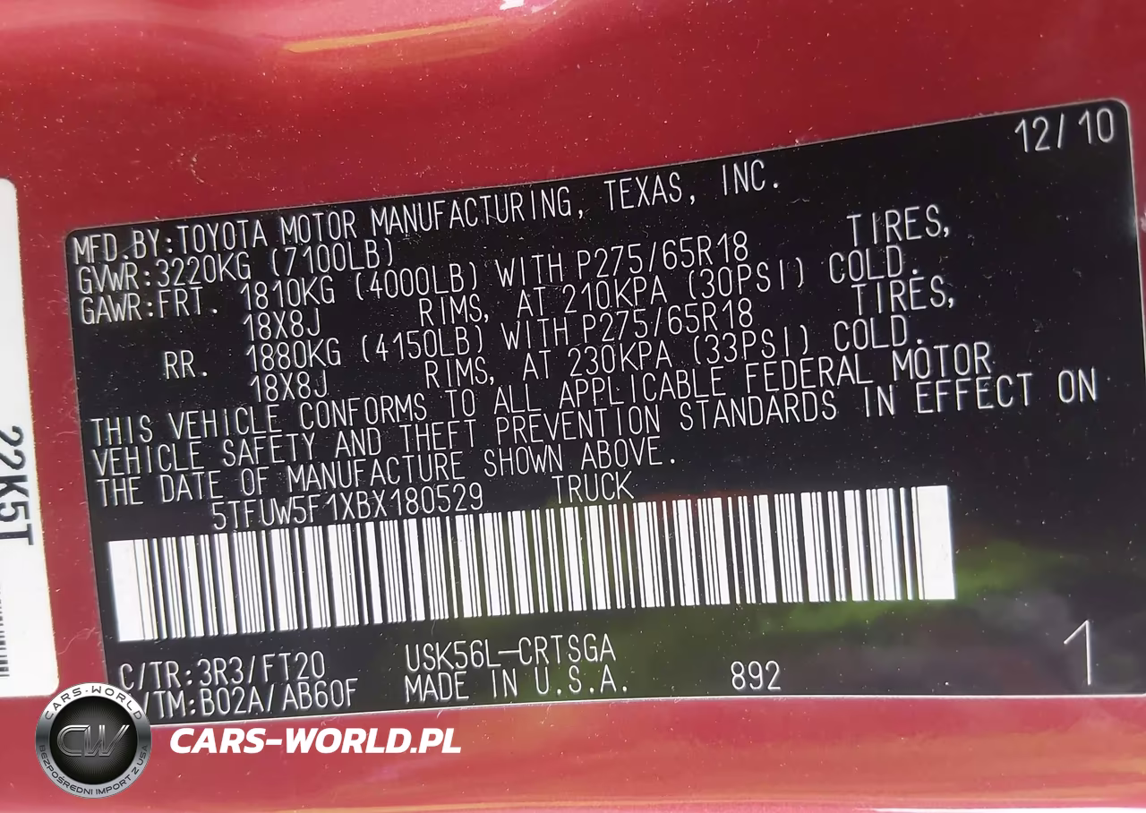 2011 Toyota Tundra Grade 5.7L V8 VIN:5TFUW5F1XBX180529 - 9