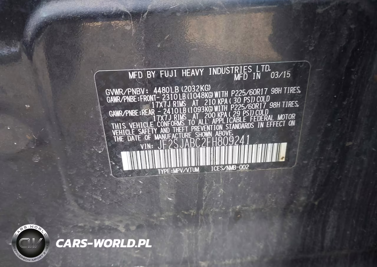 2015 Subaru Forester 2.5I VIN:JF2SJABC2FH809241 - 9