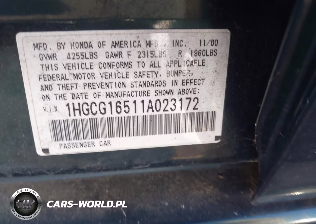 2001 Honda Accord 3.0 Ex VIN:1HGCG16511A023172 - 9