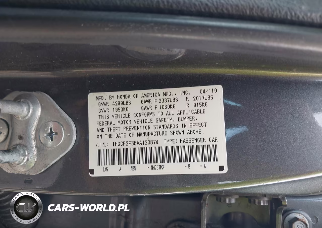 2010 Honda Accord 2.4 Lx VIN:1HGCP2F38AA120874 - 9