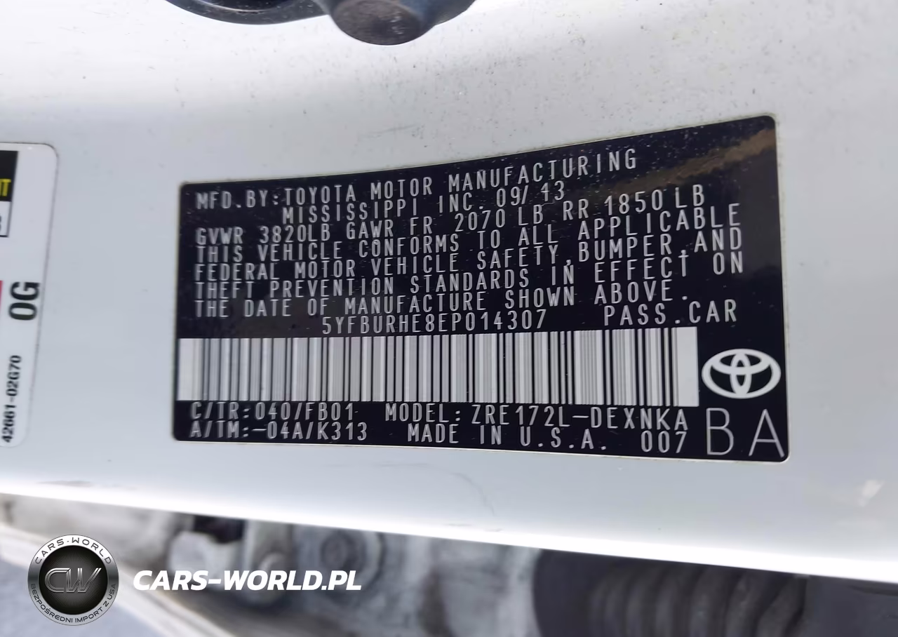 2014 Toyota Corolla Le Plus VIN:5YFBURHE8EP014307 - 9
