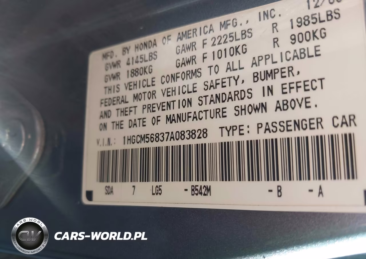 2007 Honda Accord 2.4 Ex VIN:1HGCM56837A083828 - 9