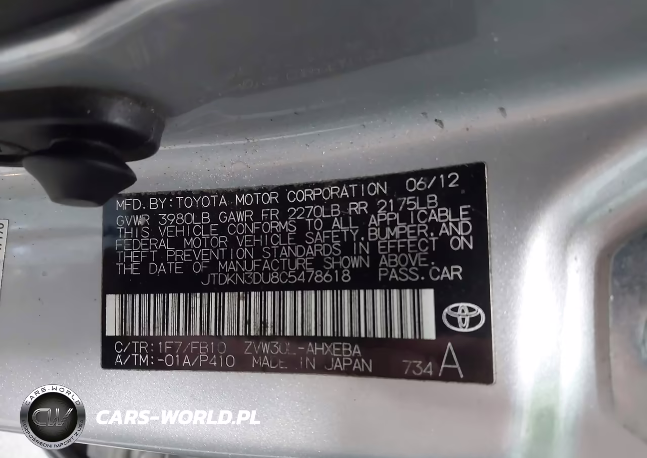 2012 Toyota Prius Two VIN:JTDKN3DU8C5478618 - 9