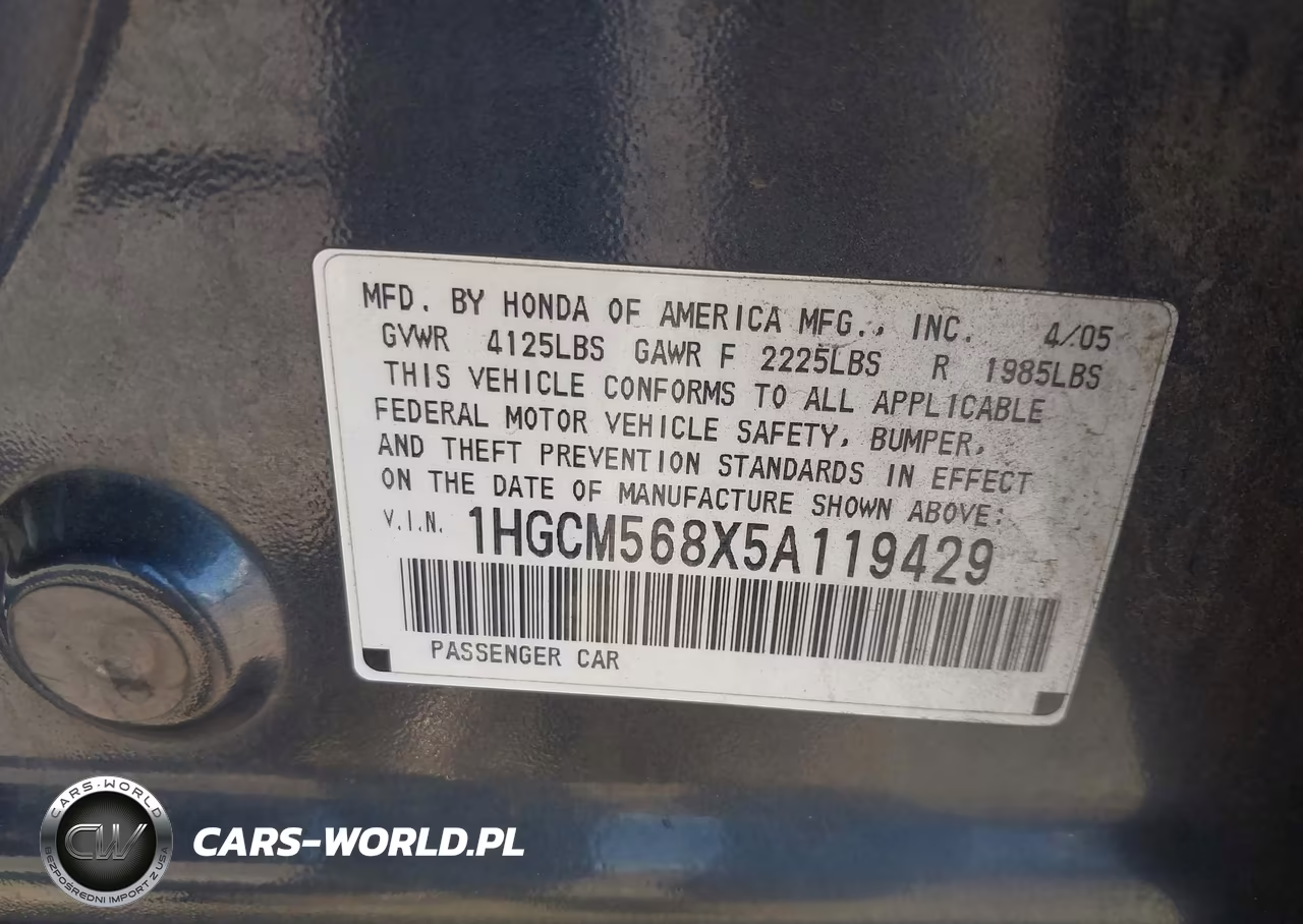 2005 Honda Accord 2.4 Ex VIN:1HGCM568X5A119429 - 9