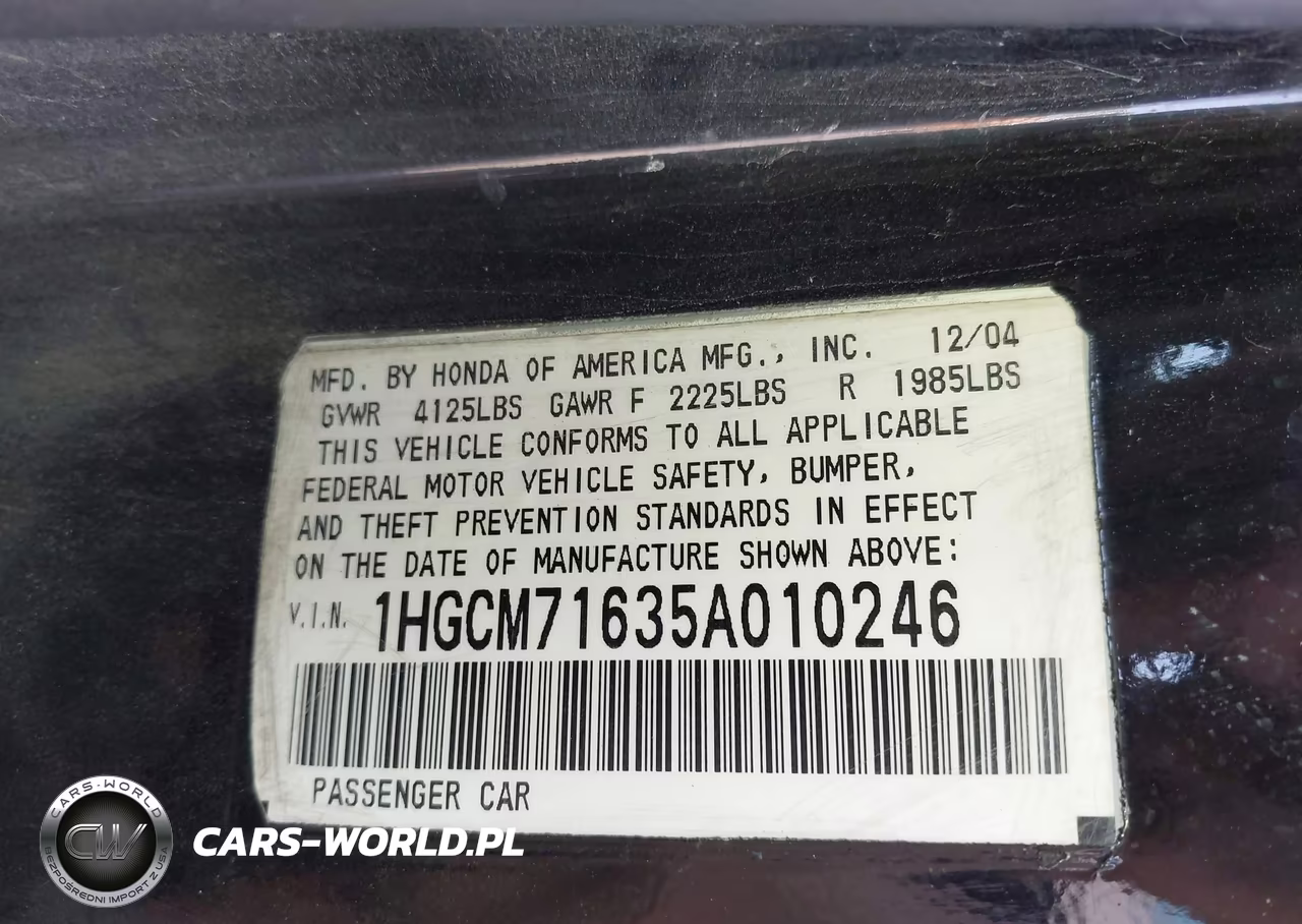 2005 Honda Accord 2.4 Ex VIN:1HGCM71635A010246 - 9
