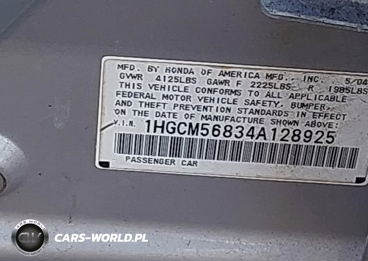 2004 Honda Accord 2.4 Ex VIN:1HGCM56834A128925 - 9