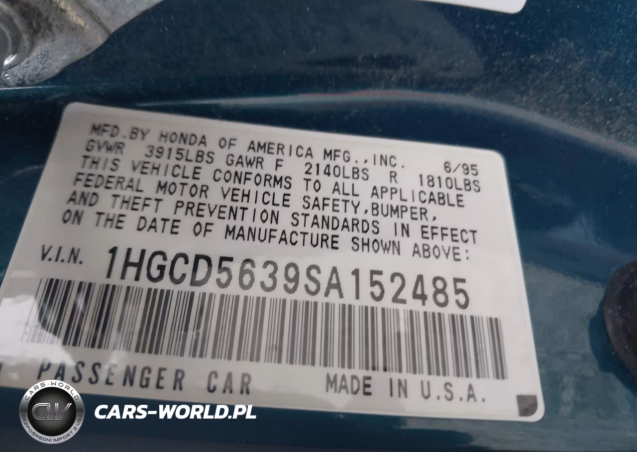 1995 Honda Accord Lx-Ex VIN:1HGCD5639SA152485 - 9