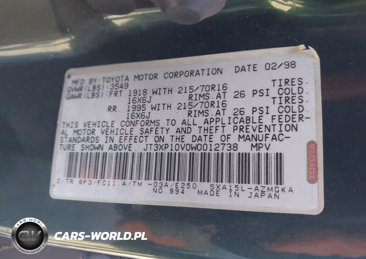 1998 Toyota Rav4 Hardtop VIN:JT3XP10V0W0012738 - 9