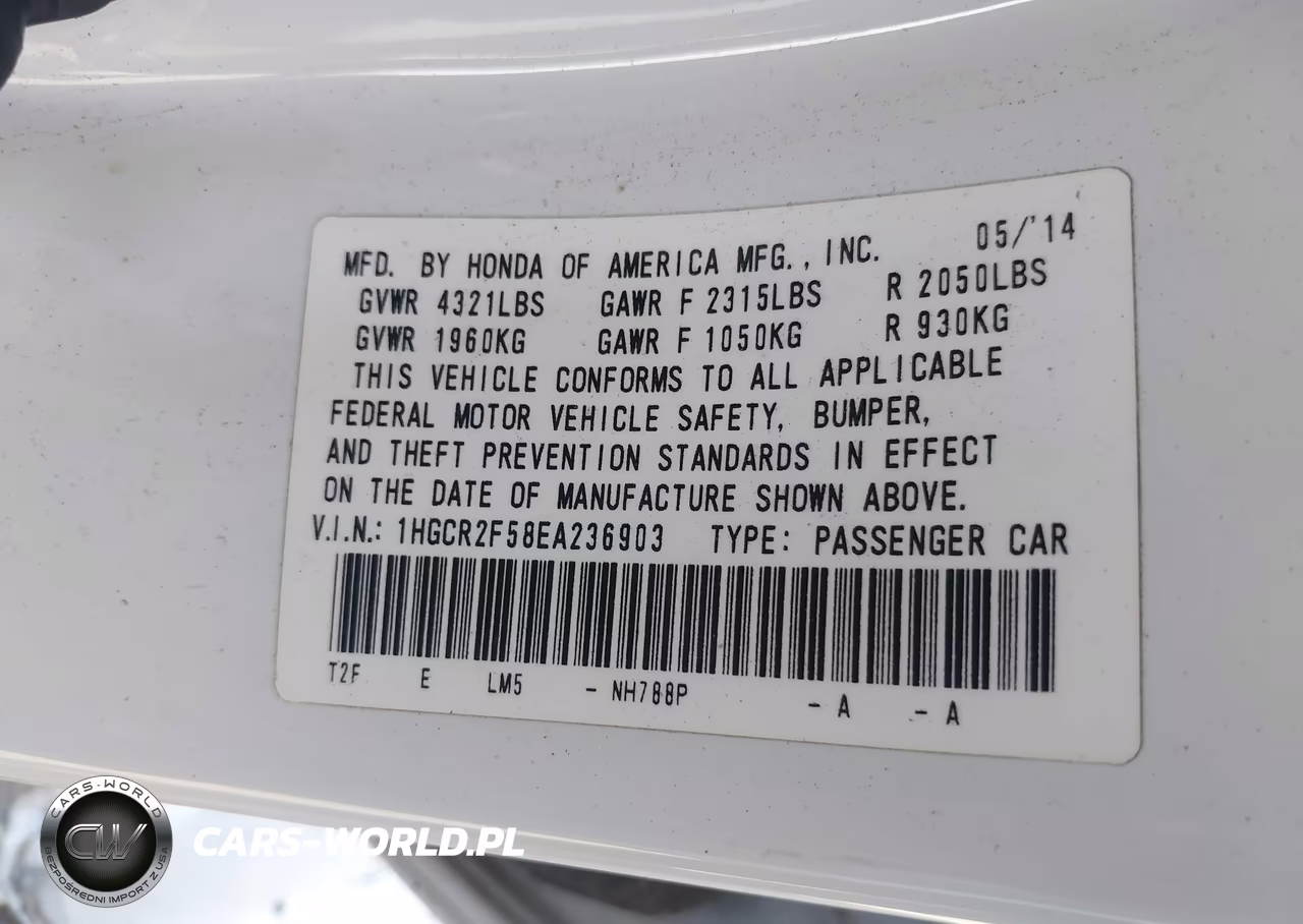2014 Honda Accord Sport VIN:1HGCR2F58EA236903 - 9