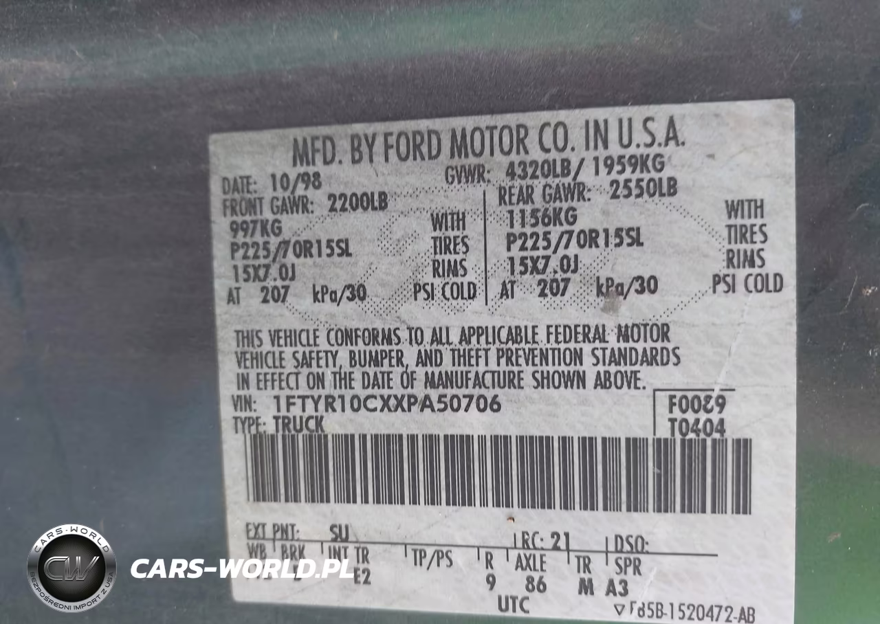 1999 Ford Ranger Xl-Xlt VIN:1FTYR10CXXPA50706 - 9